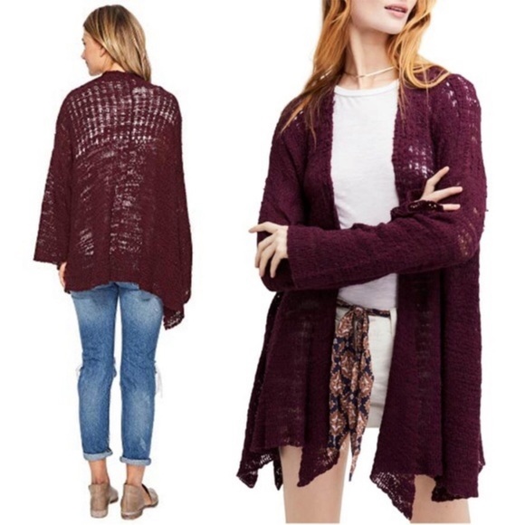 Free People Sweaters - Free People In My Element Maroon Open Knit Front Kimono Cardigan Sweater